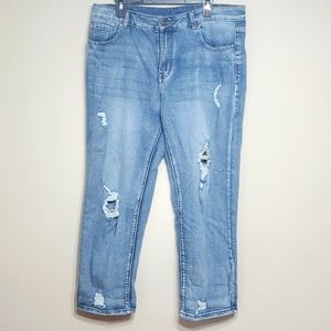 Light Wash Distressed Straight Leg Jeans, XL